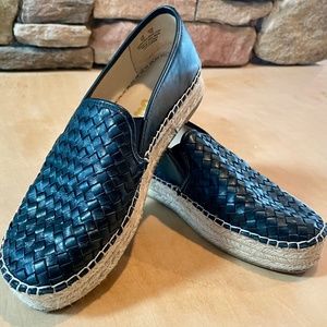 Sam Edelman Catherine Leather Woven Espadrilles in Black Size 9